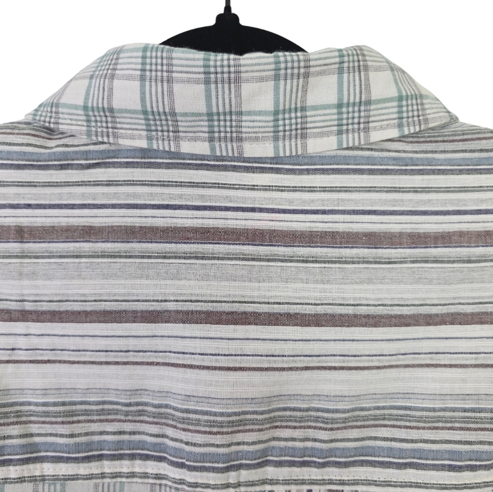 Umgee Plaid Striped Patchwork Ruffle Hem Top Blou… - image 6